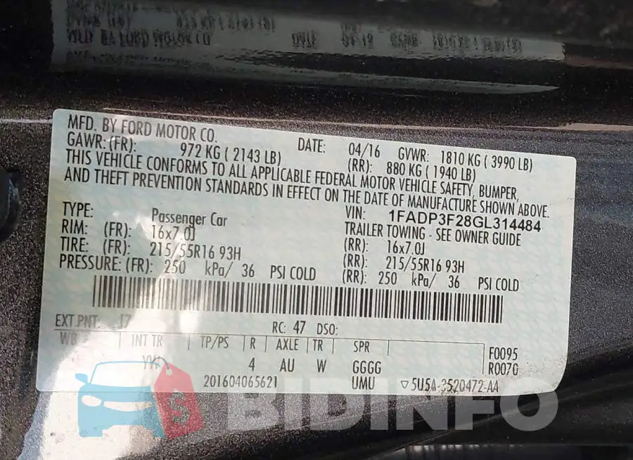 1FADP3F28GL314484 Photo# 9