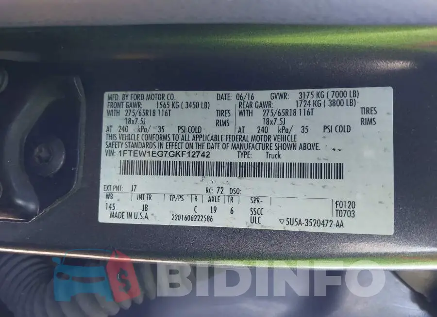 1FTEW1EG7GKF12742 Photo# 9