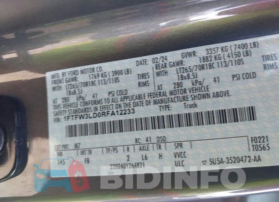 1FTFW3LD0RFA12233 Photo# 9