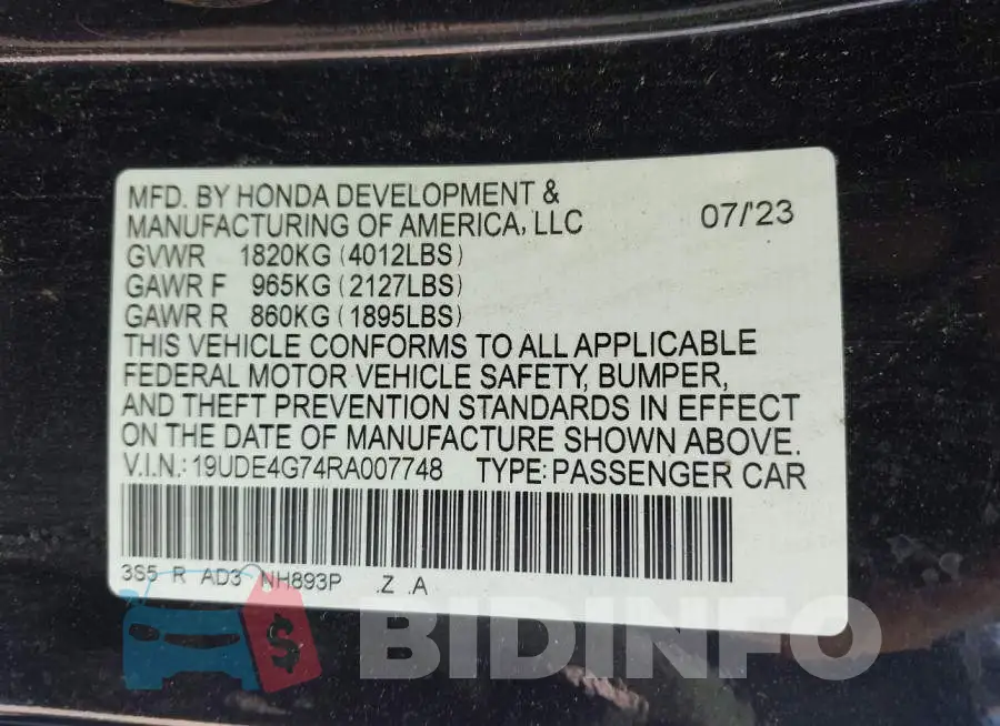 19UDE4G74RA007748 Photo# 9