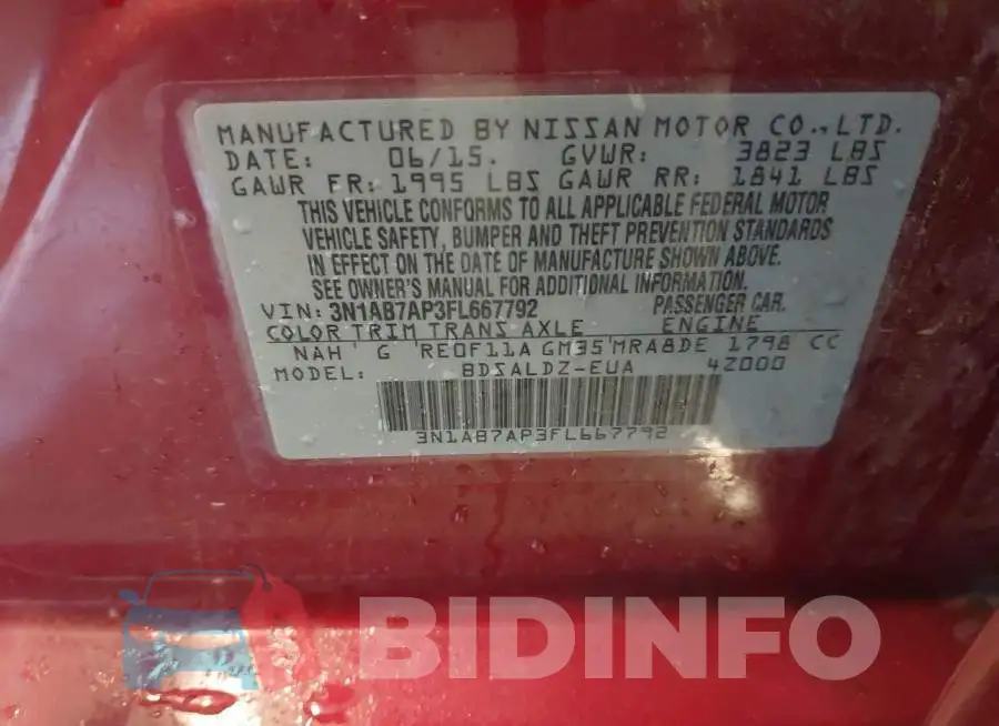 3N1AB7AP3FL667792 Photo# 9