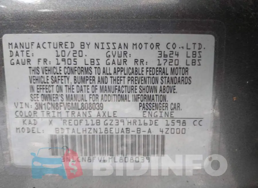3N1CN8FV6ML808039 Photo# 9