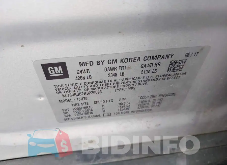 KL7CJKSB2HB229698 Photo# 9