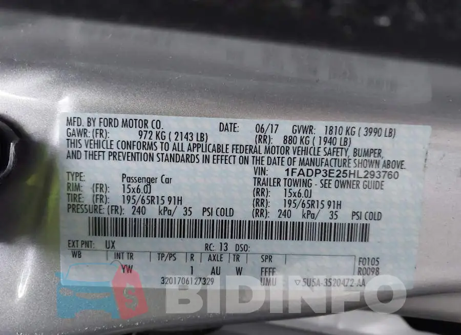1FADP3E25HL293760 Photo# 9