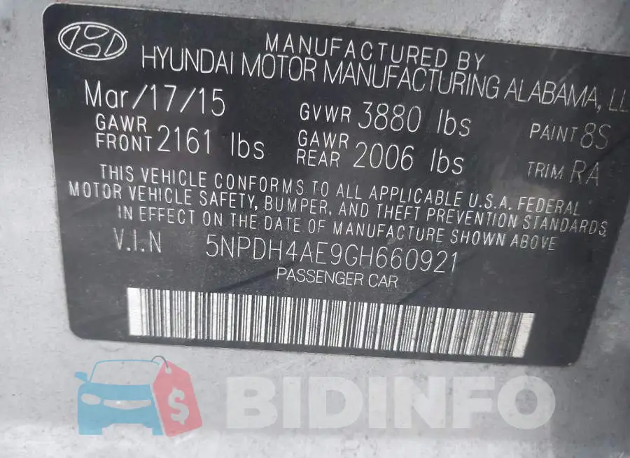 5NPDH4AE9GH660921 Photo# 9