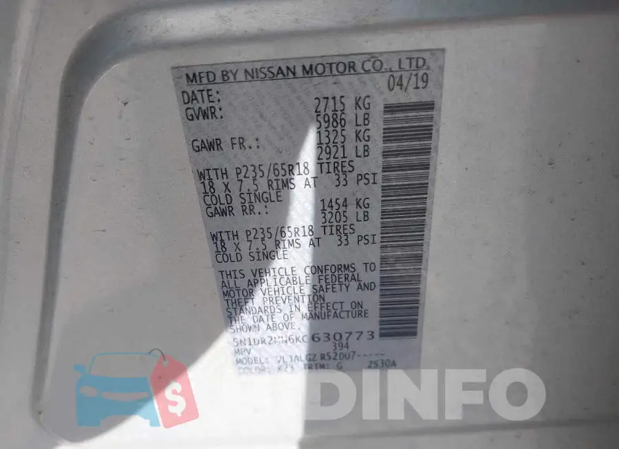 5N1DR2MN6KC630773 Photo# 9