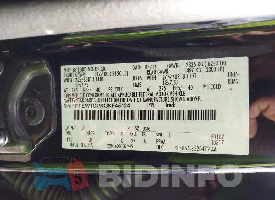 1FTEW1CPXGKF45124 Photo# 9