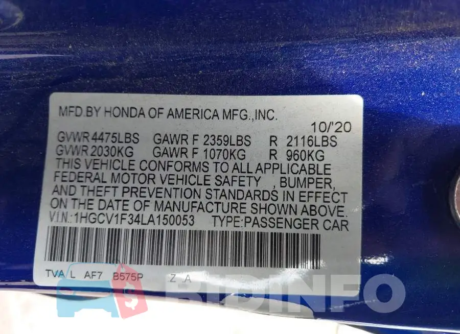 1HGCV1F34LA150053 Photo# 9