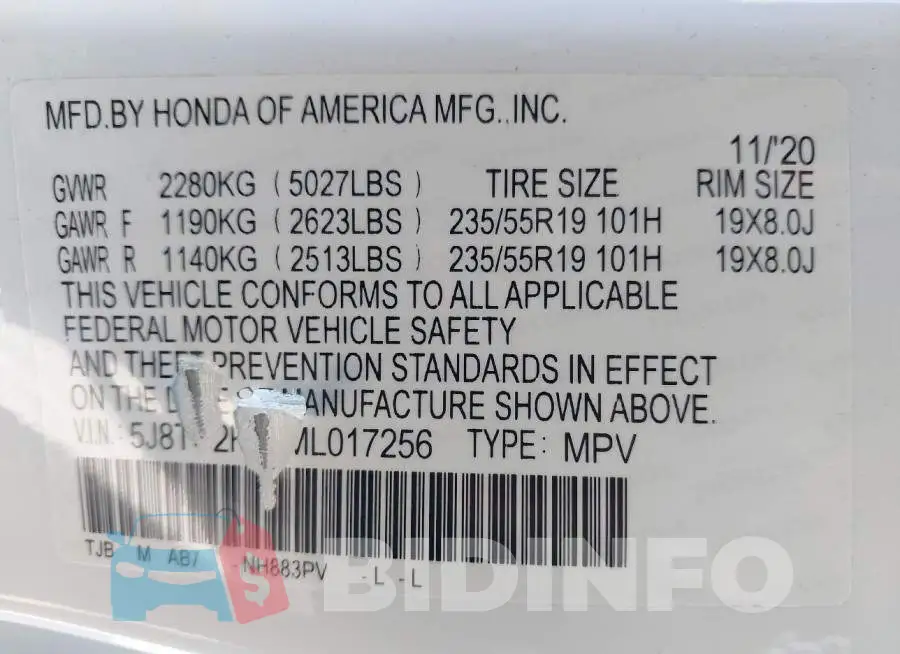 5J8TC2H32ML017256 Photo# 9