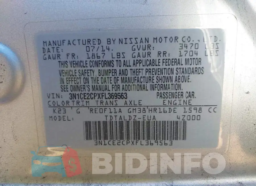 3N1CE2CPXFL369563 Photo# 9