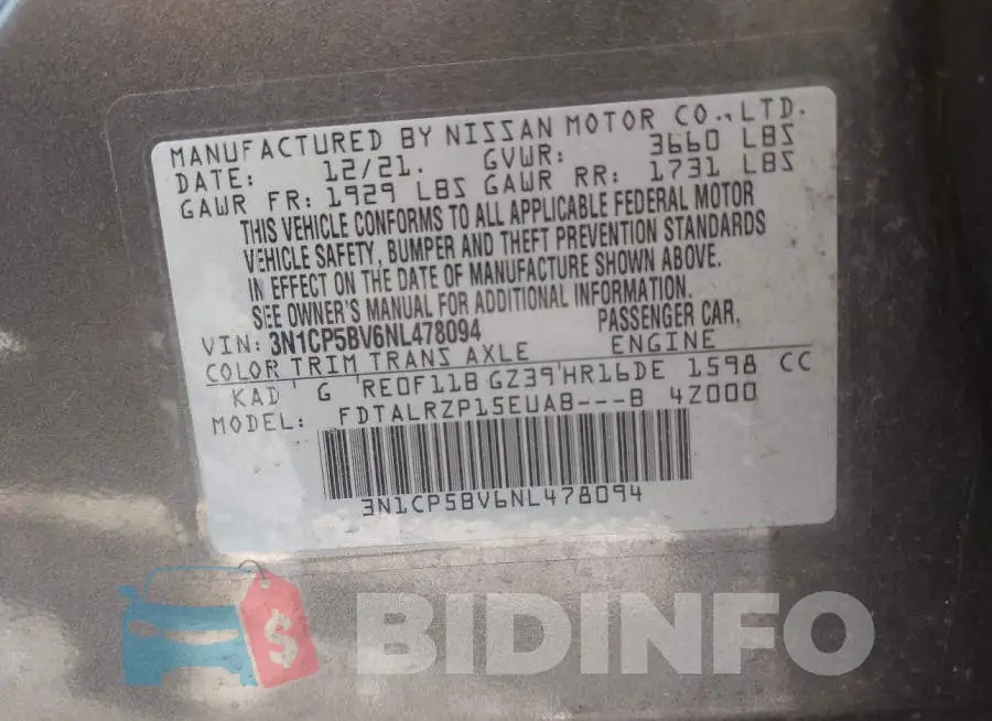 3N1CP5BV6NL478094 Photo# 9