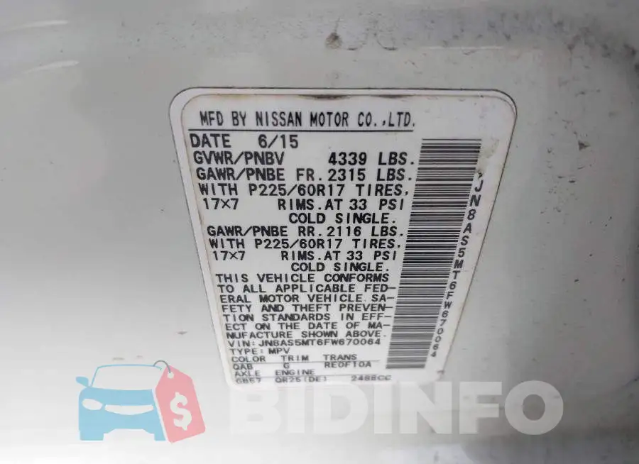 JN8AS5MT6FW670064 Photo# 9