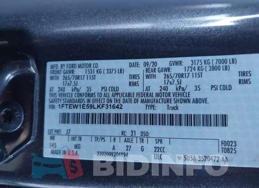 1FTEW1E59LKF31642 Photo# 9