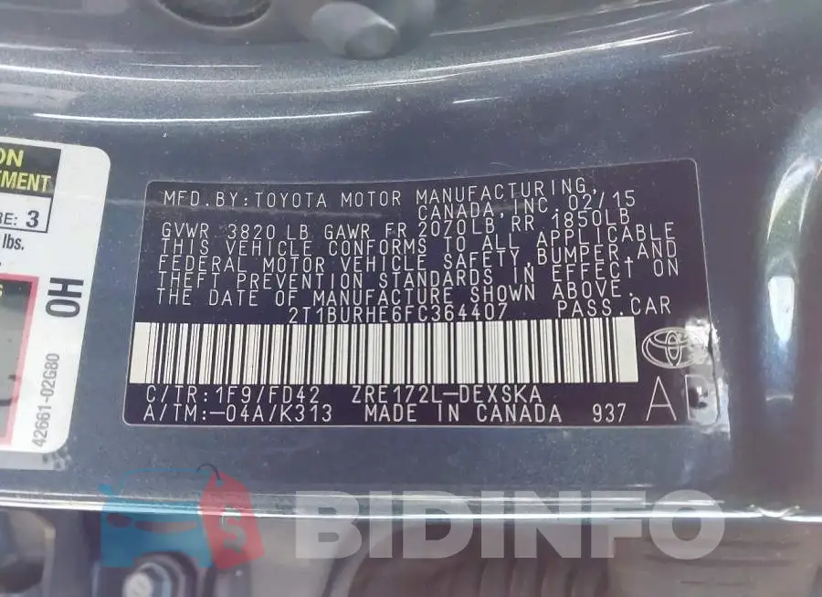 2T1BURHE6FC364407 Photo# 9