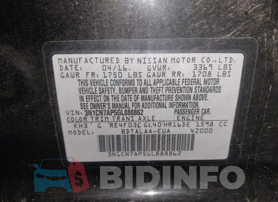 3N1CN7AP5GL888862 Photo# 9