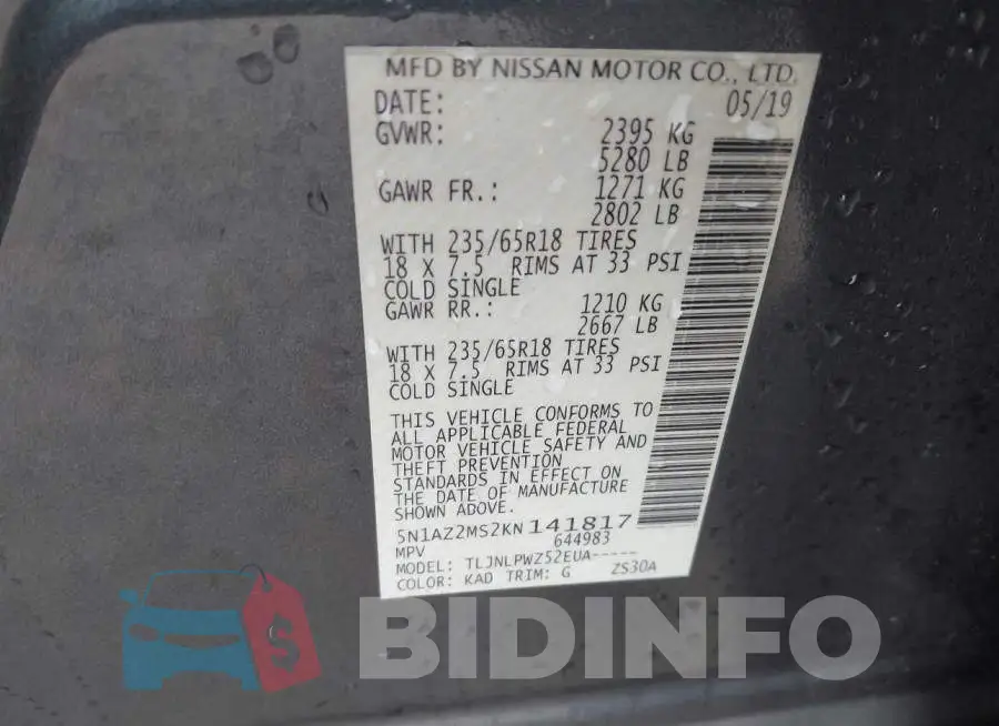 5N1AZ2MS2KN141817 Photo# 9