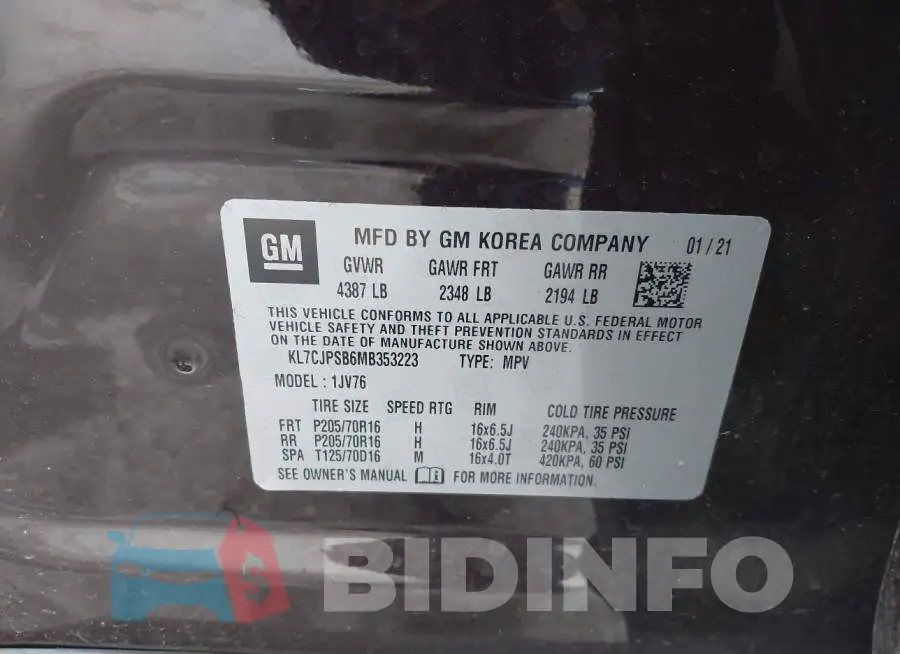 KL7CJPSB6MB353223 Photo# 9