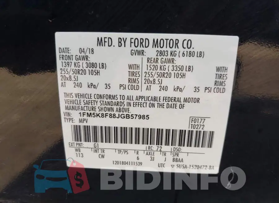 1FM5K8F88JGB57985 Photo# 9