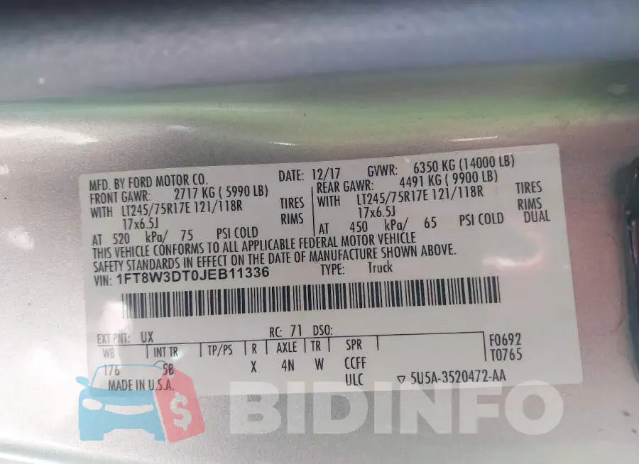 1FT8W3DT0JEB11336 Photo# 8