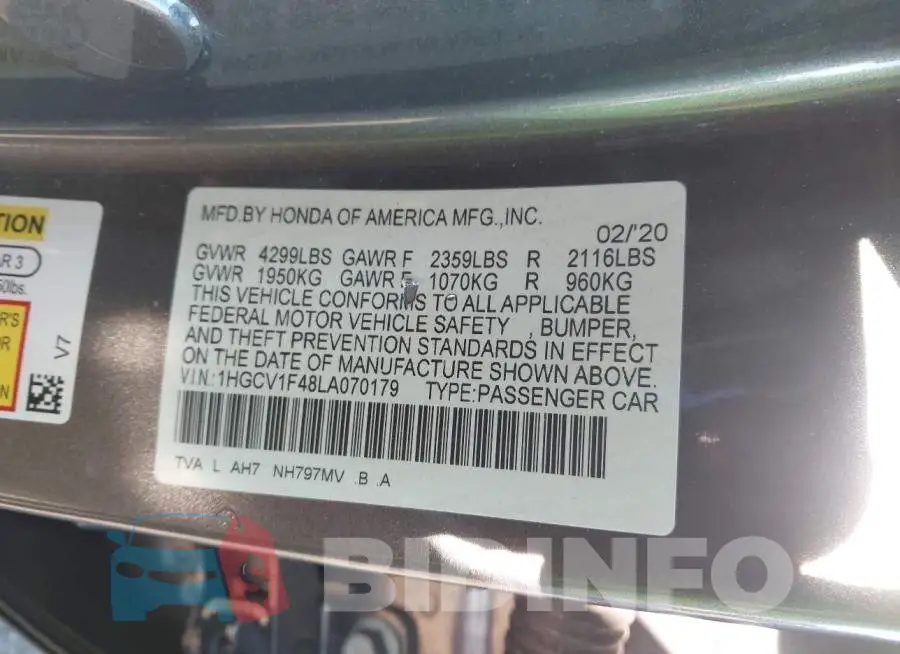 1HGCV1F48LA070179 Photo# 9