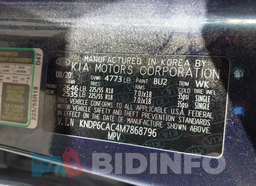 KNDP6CAC4M7868796 Photo# 9
