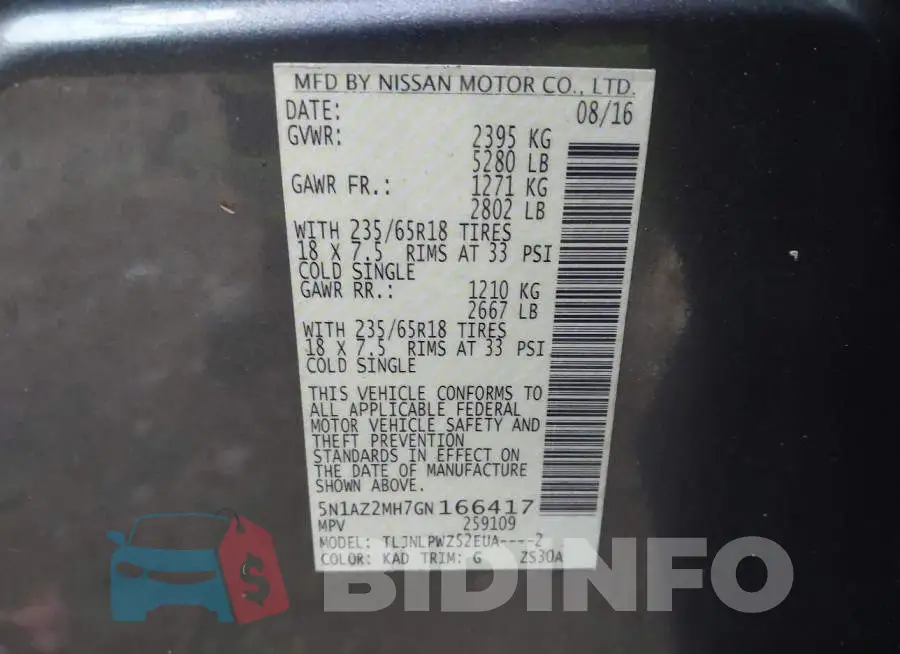 5N1AZ2MH7GN166417 Photo# 9