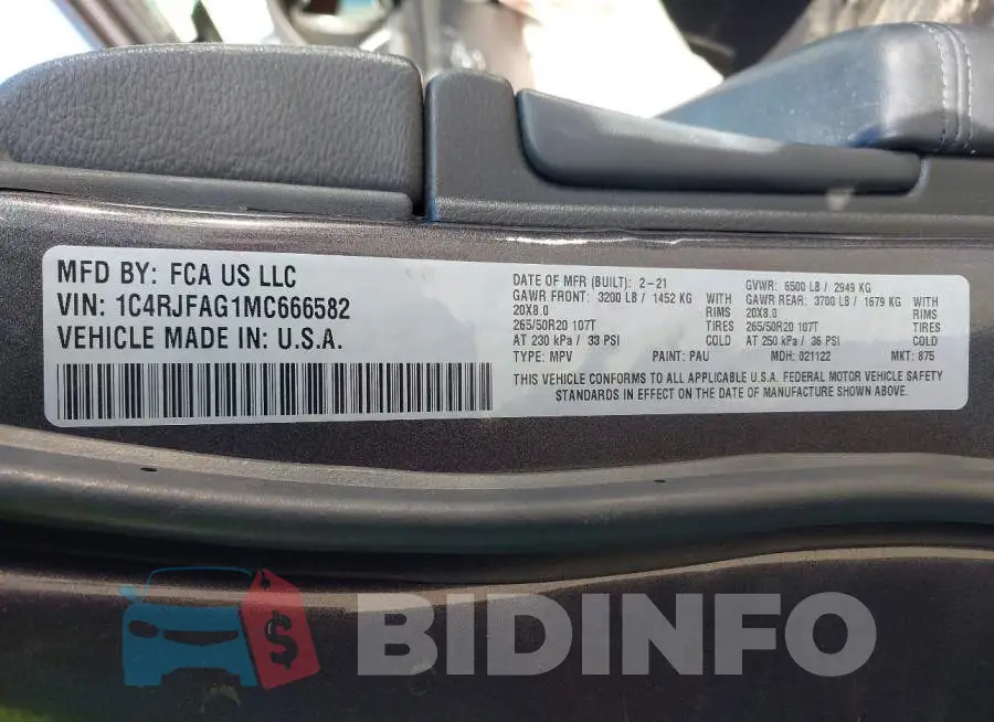 1C4RJFAG1MC666582 Photo# 9