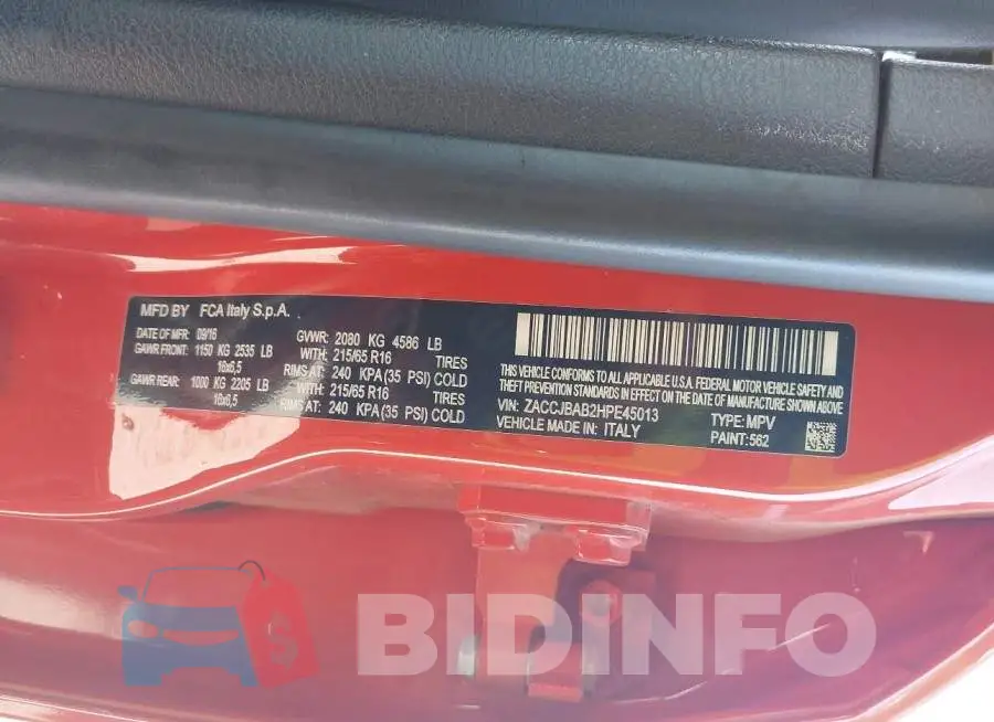 ZACCJBAB2HPE45013 Photo# 9
