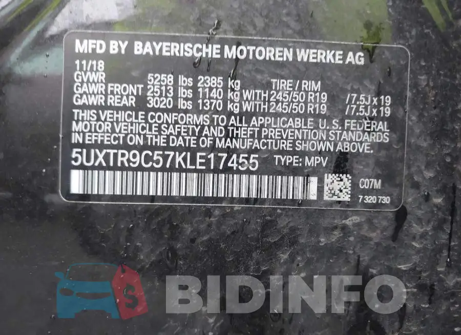 5UXTR9C57KLE17455 Photo# 9