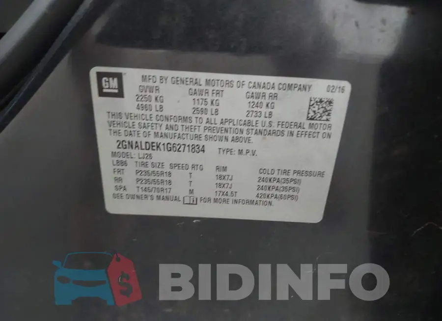 2GNALDEK1G6271834 Photo# 9