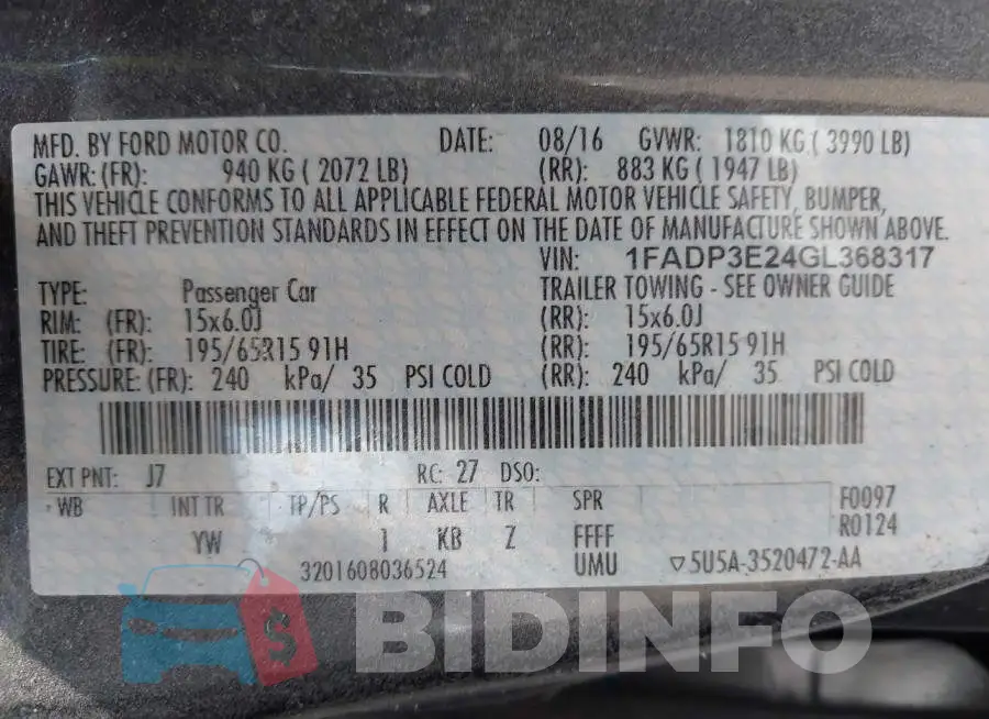 1FADP3E24GL368317 Photo# 9