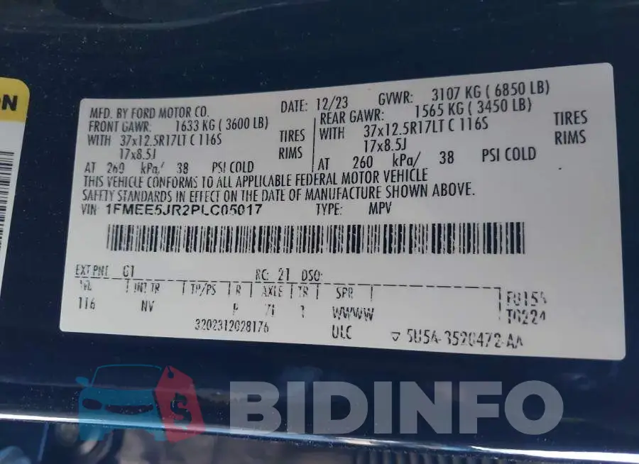 1FMEE5JR2PLC05017 Photo# 9