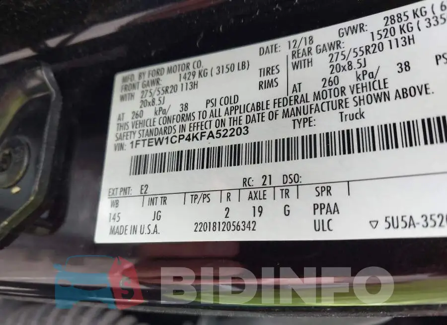 1FTEW1CP4KFA52203 Photo# 9