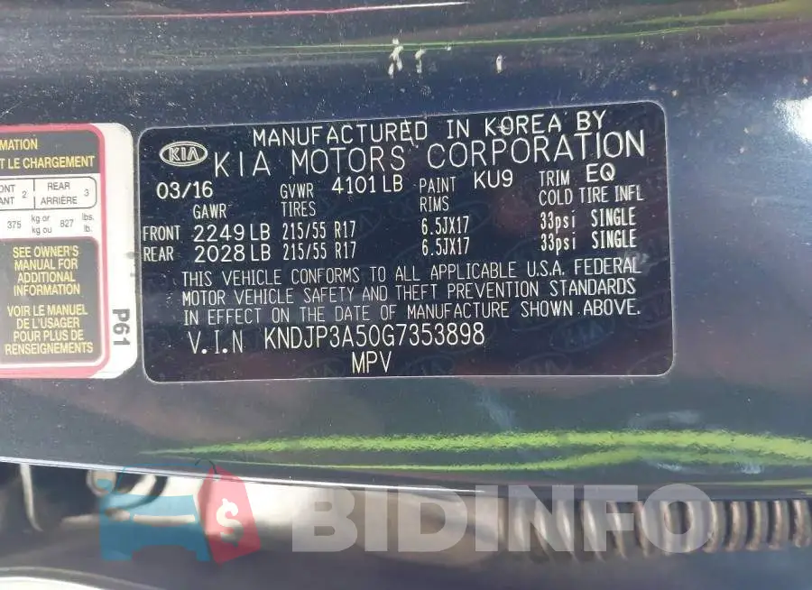KNDJP3A50G7353898 Photo# 9