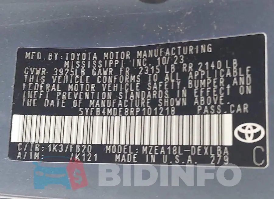 5YFB4MDE8RP101218 Photo# 9