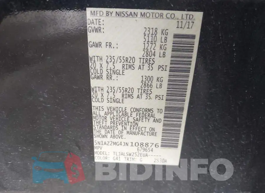 5N1AZ2MG4JN108876 Photo# 9