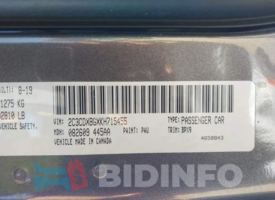 2C3CDXBGXKH715455 Photo# 9