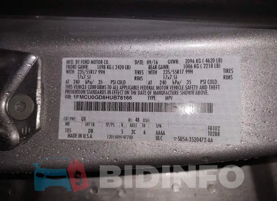 1FMCU0GD8HUB78166 Photo# 9