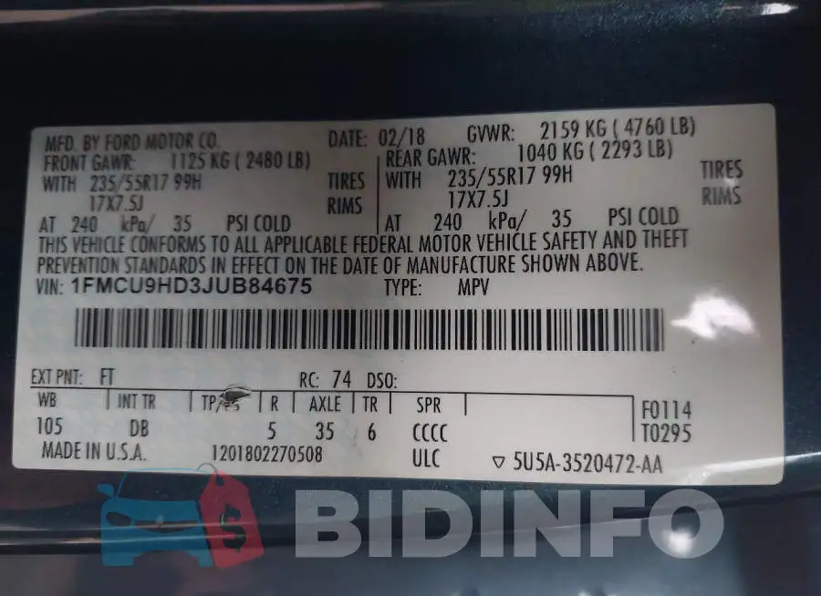 1FMCU9HD3JUB84675 Photo# 9