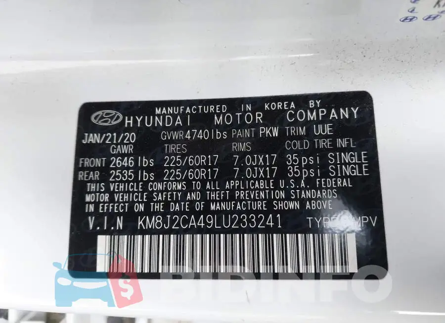 KM8J2CA49LU233241 Photo# 9