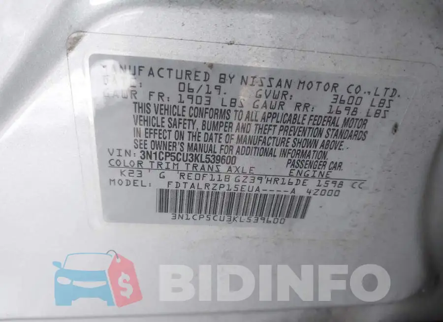 3N1CP5CU3KL539600 Photo# 9
