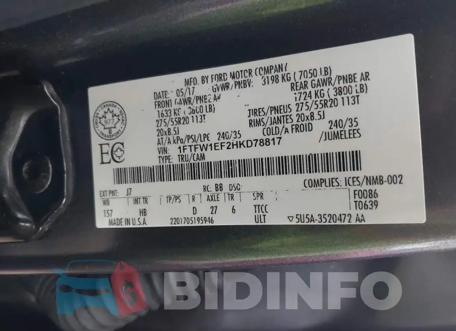 1FTFW1EF2HKD78817 Photo# 9