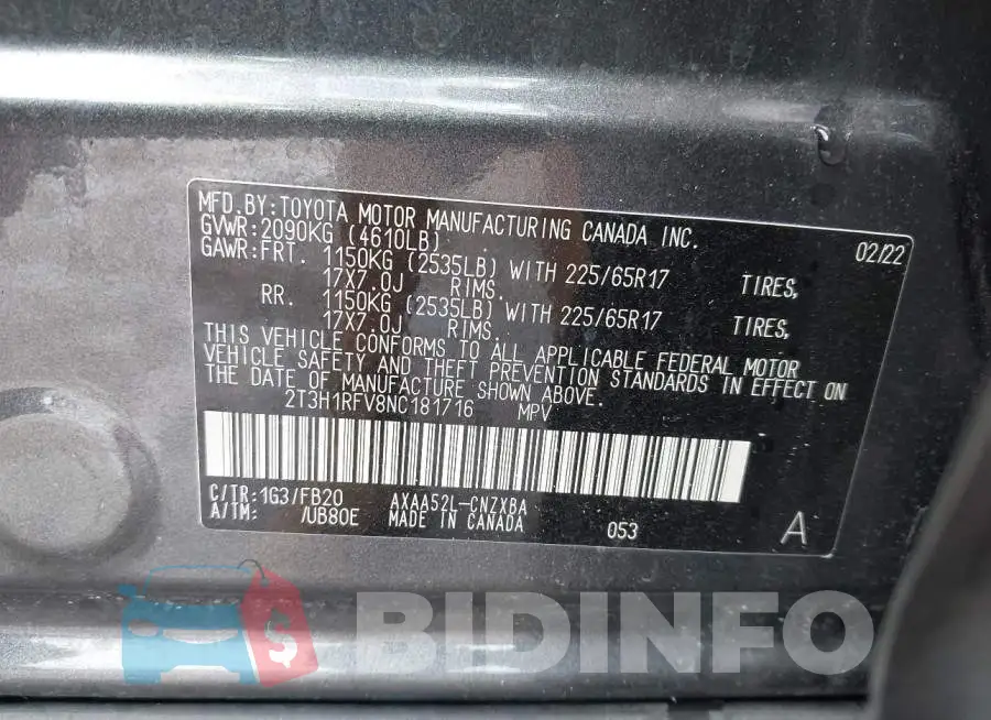 2T3H1RFV8NC181716 Photo# 9