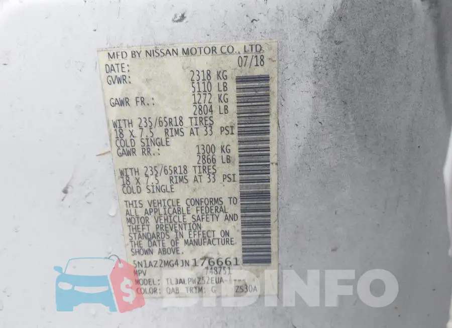 5N1AZ2MG4JN176661 Photo# 9