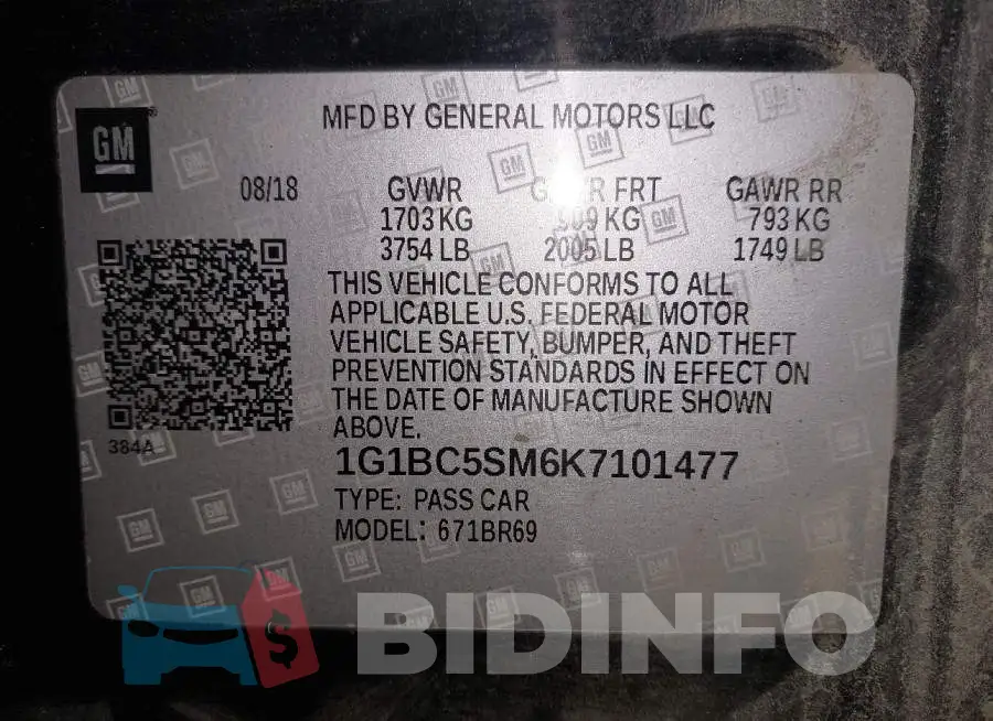 1G1BC5SM6K7101477 Photo# 9