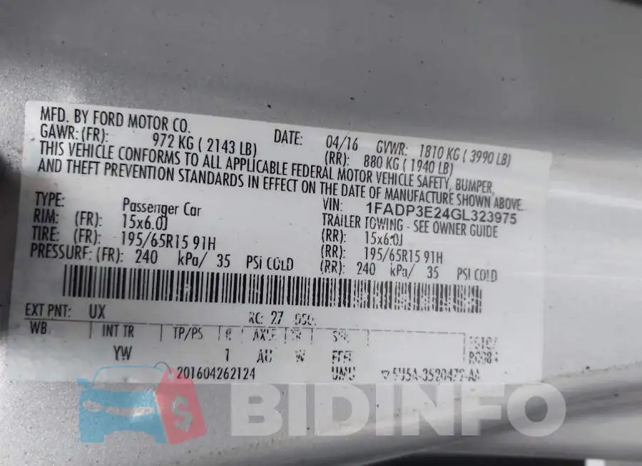 1FADP3E24GL323975 Photo# 9