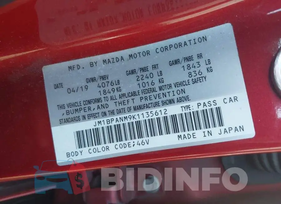 JM1BPANM9K1135612 Photo# 9