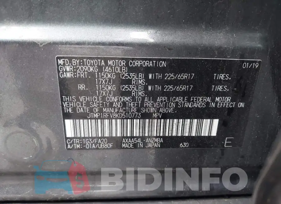 JTMP1RFV8KD510773 Photo# 9