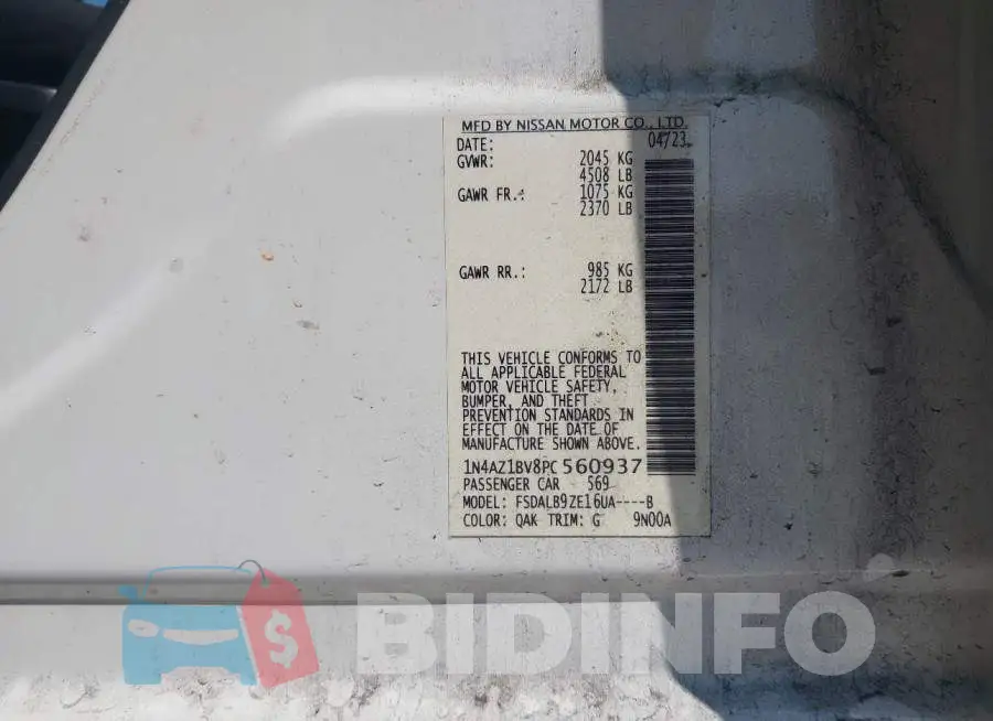 1N4AZ1BV8PC560937 Photo# 9
