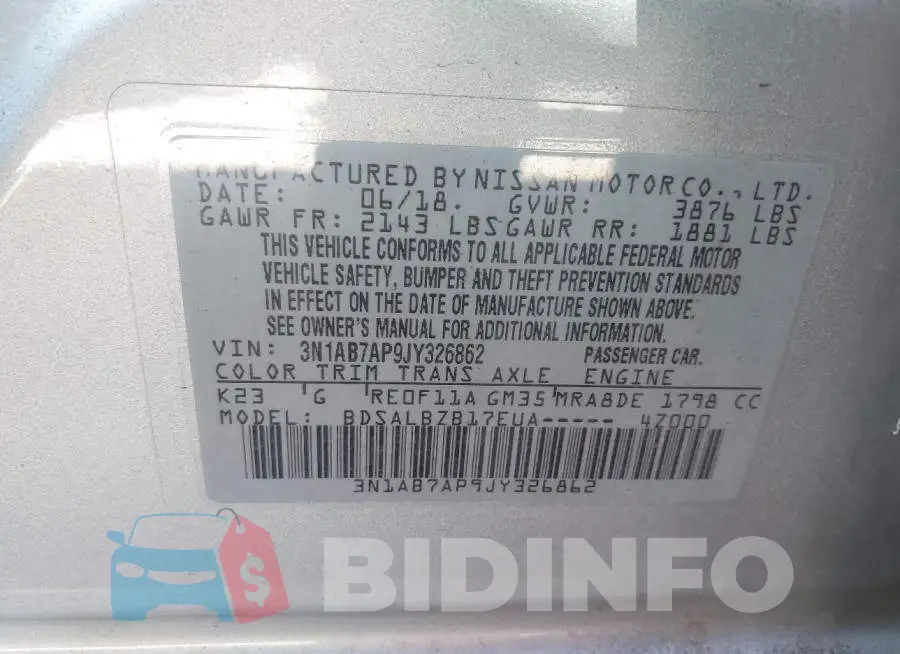 3N1AB7AP9JY326862 Photo# 9